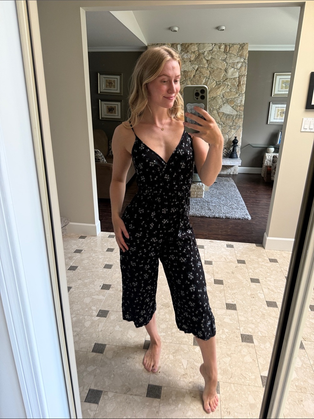 Black Floral Spaghetti-Strap Jumpsuit